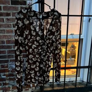 Free People Brown Floral Mesh Top